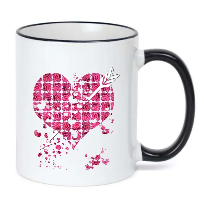 Pink Rose Flower Heart And Arrow Gift Roses Lovers Valentines Day Gift Black Color Changing Mug