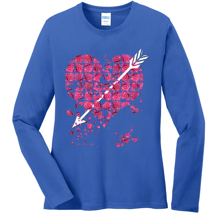 Pink Rose Flower Heart And Arrow Gift Roses Lovers Valentines Day Gift Ladies Long Sleeve Shirt