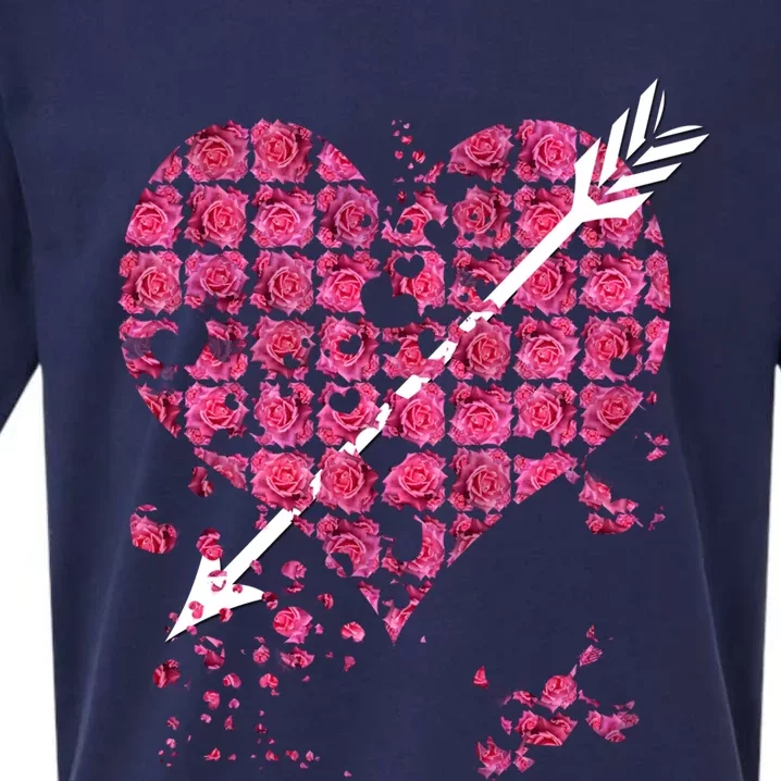 Pink Rose Flower Heart And Arrow Gift Roses Lovers Valentines Day Gift Sueded Cloud Jersey T-Shirt