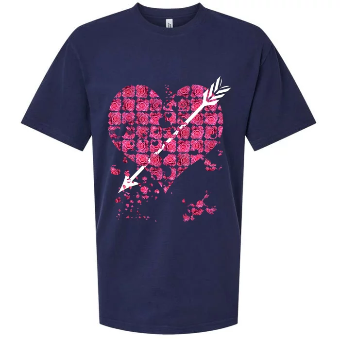 Pink Rose Flower Heart And Arrow Gift Roses Lovers Valentines Day Gift Sueded Cloud Jersey T-Shirt