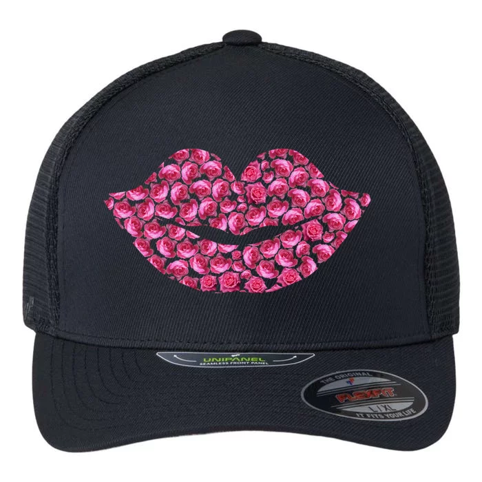 Pink Rose Flower Lips Tee Roses Lovers Floral Valentines Day Gift Flexfit Unipanel Trucker Cap