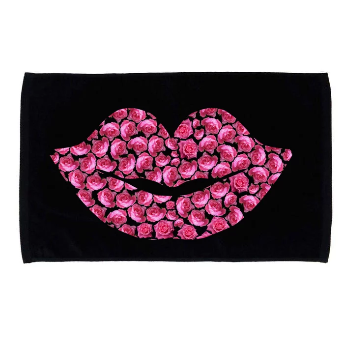 Pink Rose Flower Lips Tee Roses Lovers Floral Valentines Day Gift Microfiber Hand Towel