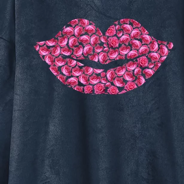 Pink Rose Flower Lips Tee Roses Lovers Floral Valentines Day Gift Hooded Wearable Blanket