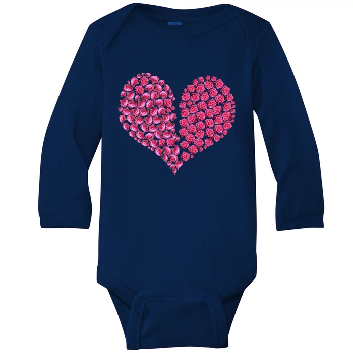 Pink Rose Flowers Broken Heart Roses Lovers Valentines Day Gift Baby Long Sleeve Bodysuit