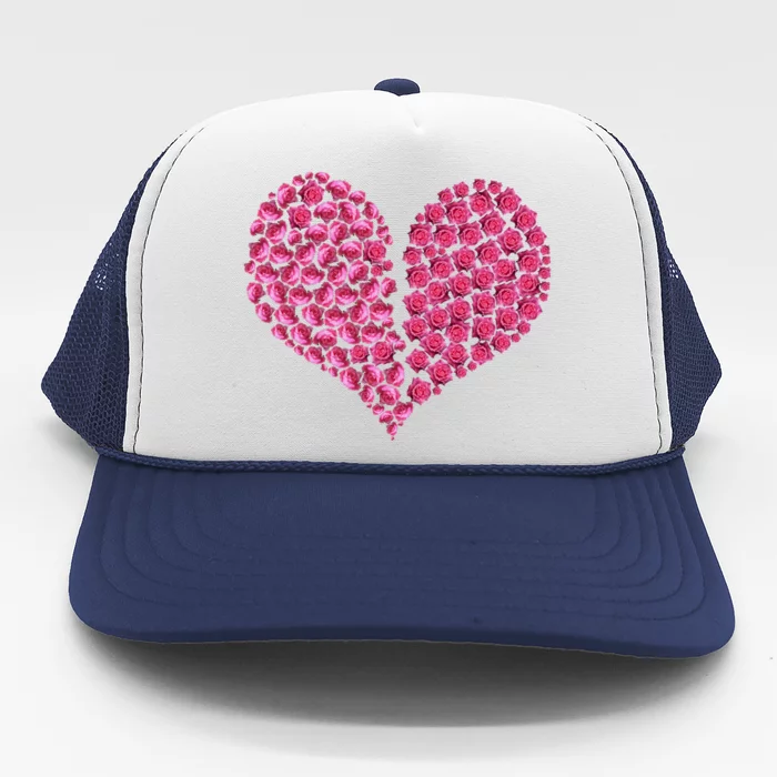 Pink Rose Flowers Broken Heart Roses Lovers Valentines Day Gift Trucker Hat