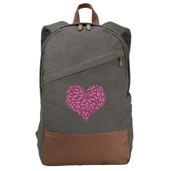 Pink Rose Flower Heargift Roses Lovers Valentines Day Cute Gift Cotton Canvas Backpack