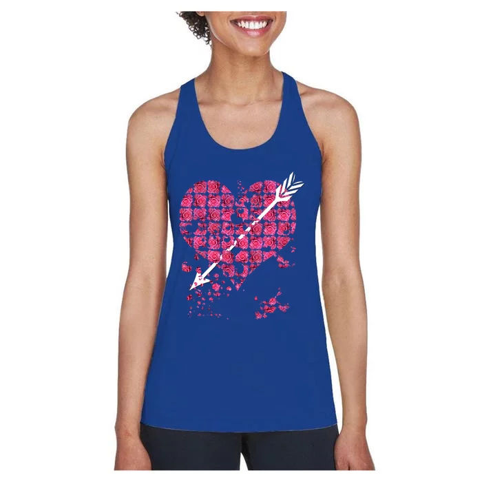 Pink Rose Flower Heart And Arrow Gift Roses Lovers Valentines Day Great Gift Women's Racerback Tank