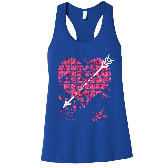 Pink Rose Flower Heart And Arrow Gift Roses Lovers Valentines Day Great Gift Women's Racerback Tank