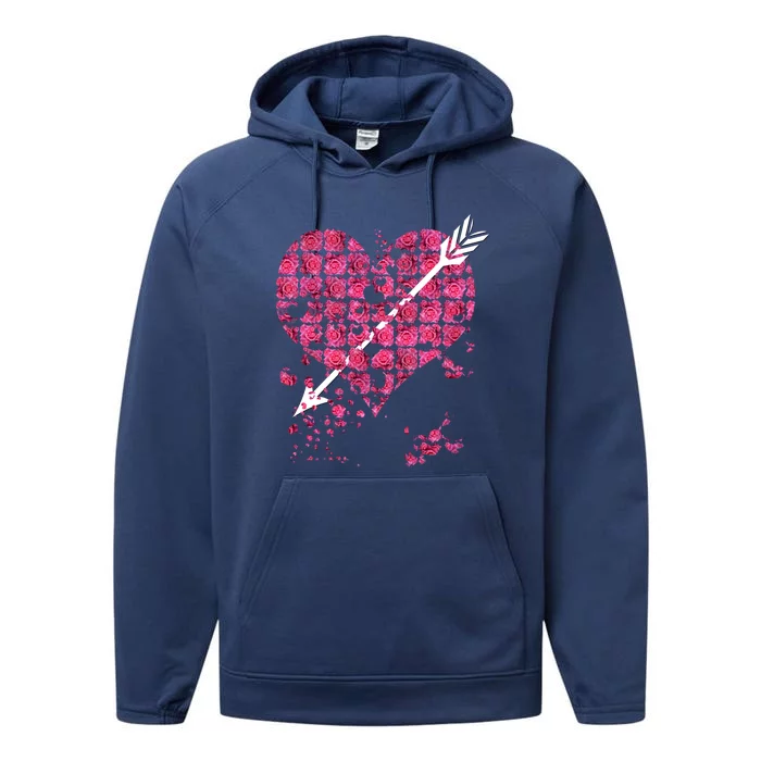 Pink Rose Flower Heart And Arrow Gift Roses Lovers Valentines Day Great Gift Performance Fleece Hoodie