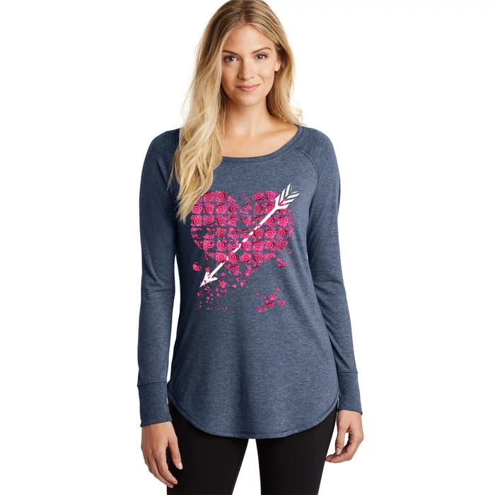 Pink Rose Flower Heart And Arrow Gift Roses Lovers Valentines Day Great Gift Women's Perfect Tri Tunic Long Sleeve Shirt