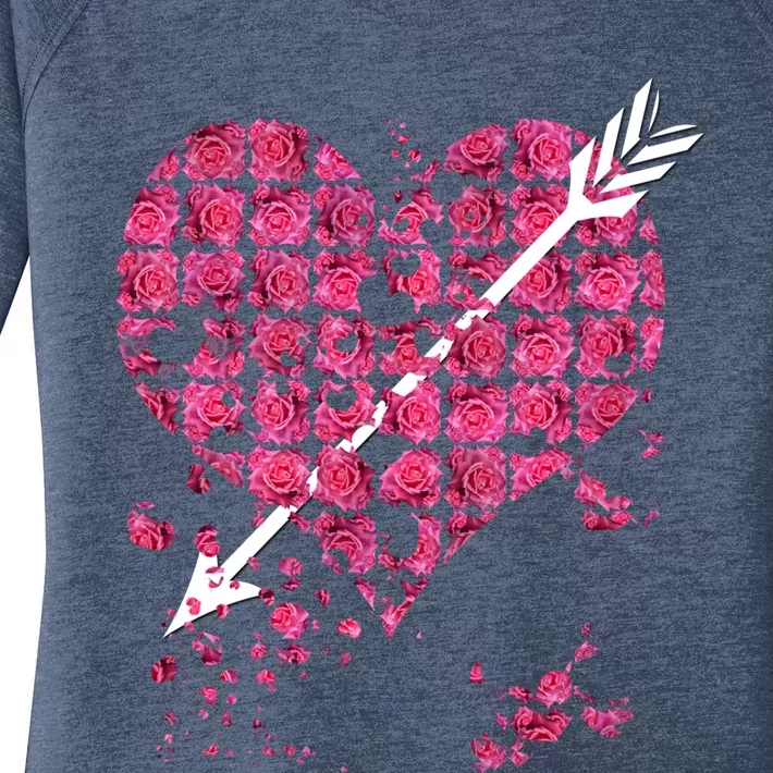 Pink Rose Flower Heart And Arrow Gift Roses Lovers Valentines Day Great Gift Women's Perfect Tri Tunic Long Sleeve Shirt