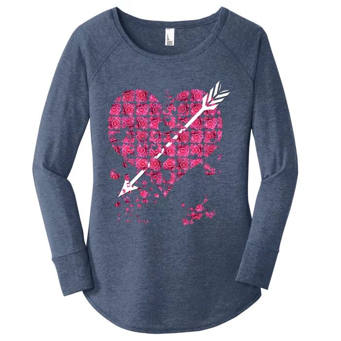 Pink Rose Flower Heart And Arrow Gift Roses Lovers Valentines Day Great Gift Women's Perfect Tri Tunic Long Sleeve Shirt