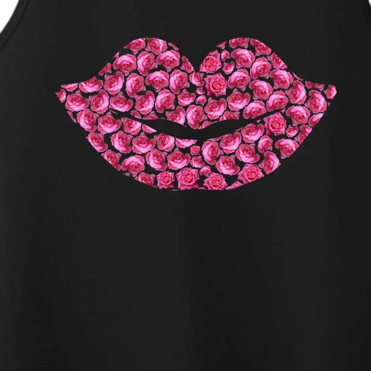 Pink Rose Flower Lips Tee Roses Lovers Floral Valentines Day Cool Gift Performance Tank