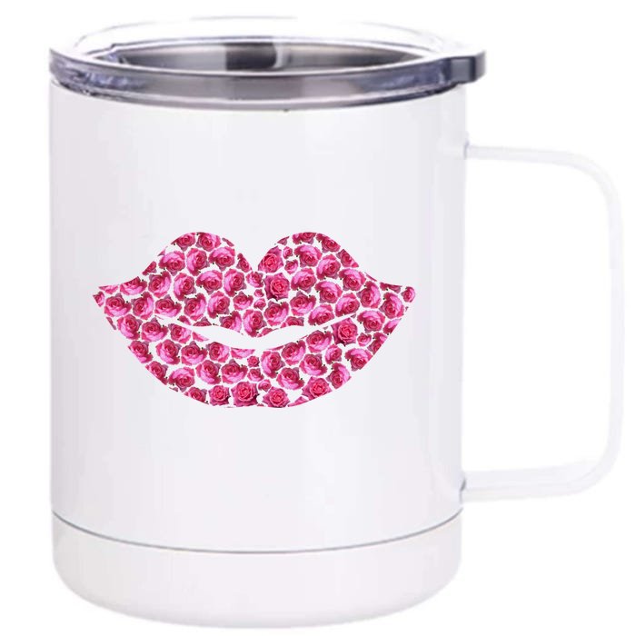 Pink Rose Flower Lips Tee Roses Lovers Floral Valentines Day Cool Gift Front & Back 12oz Stainless Steel Tumbler Cup