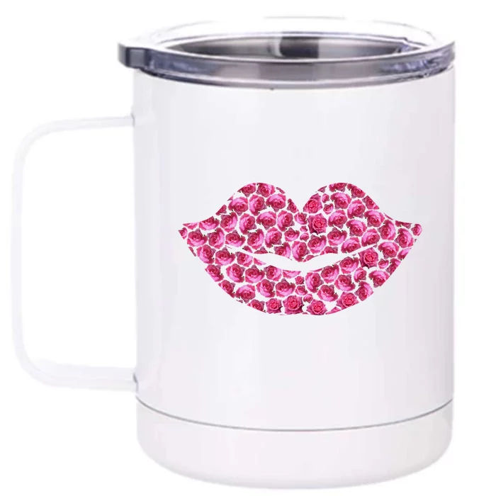 Pink Rose Flower Lips Tee Roses Lovers Floral Valentines Day Cool Gift Front & Back 12oz Stainless Steel Tumbler Cup