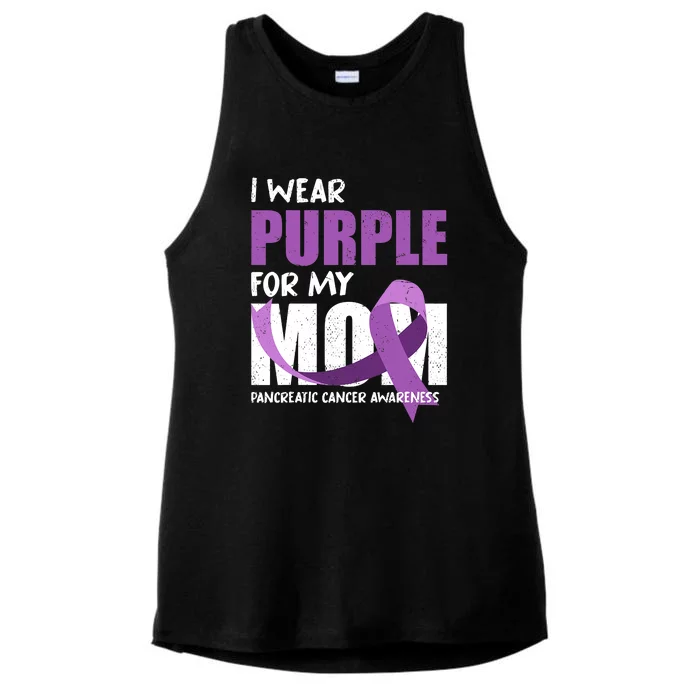 Purple Ribbon Fighter Mom Funny Pancreatic Cancer Awareness Ladies Tri-Blend Wicking Tank