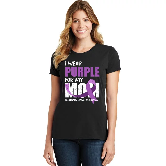 Purple Ribbon Fighter Mom Funny Pancreatic Cancer Awareness Women's T-Shirt