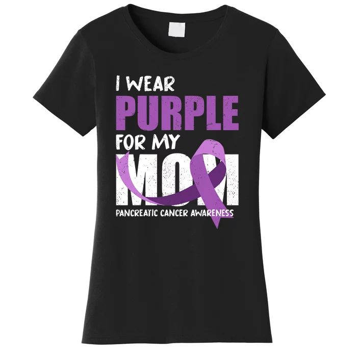 Purple Ribbon Fighter Mom Funny Pancreatic Cancer Awareness Women's T-Shirt