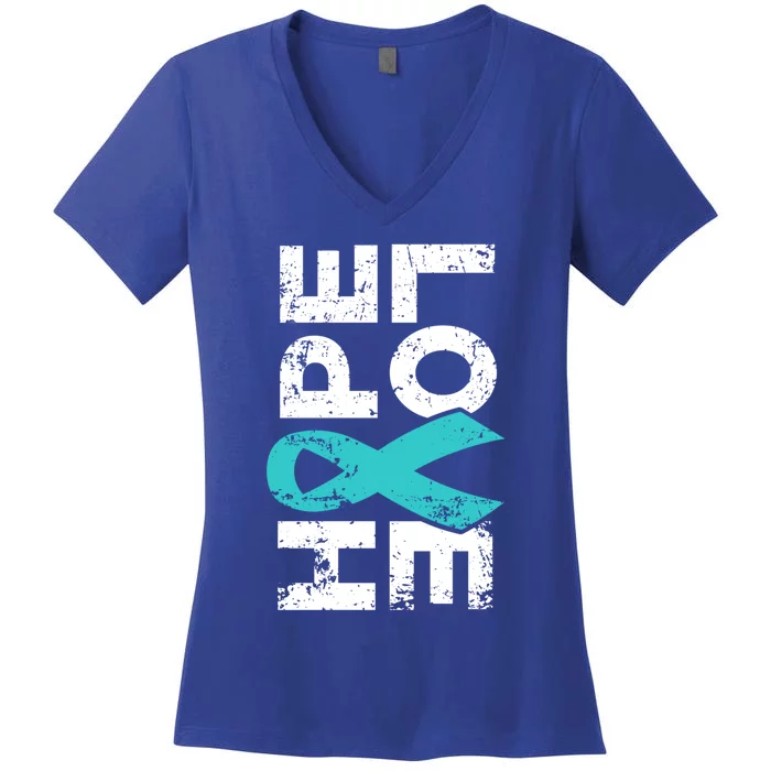 Ptsd Ribbon Great Gift Teal Ribbon Tal Health Awareness Women's V-Neck T-Shirt