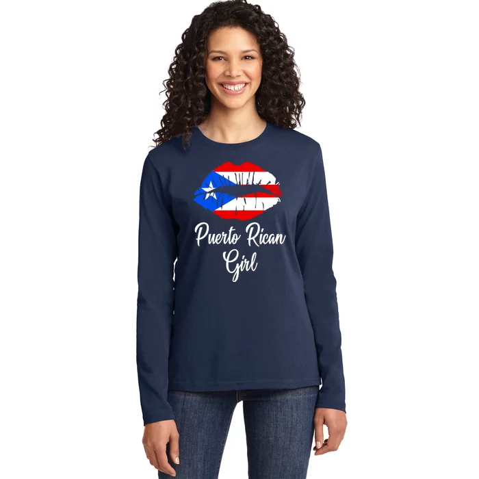 Puerto Rican Girl - Pride Puerto Rico Boricua Girl Lips Ladies Long Sleeve Shirt