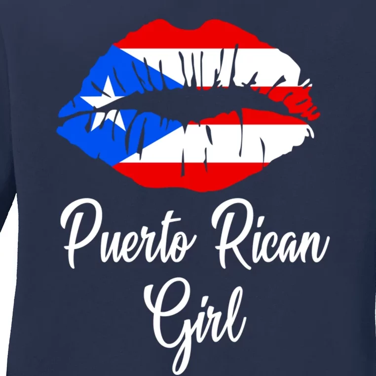 Puerto Rican Girl - Pride Puerto Rico Boricua Girl Lips Ladies Long Sleeve Shirt