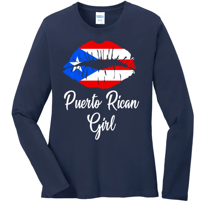 Puerto Rican Girl - Pride Puerto Rico Boricua Girl Lips Ladies Long Sleeve Shirt