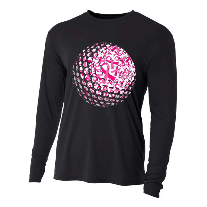 Pink Ribbon Golf Breast Cancer Awareness Support Mom Cooling Performance Long Sleeve Crew