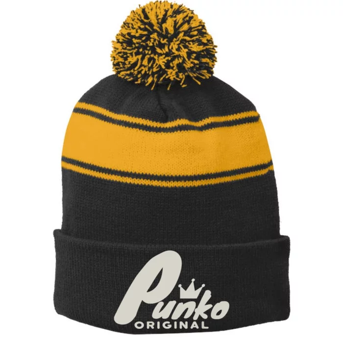 Punko Rock Gamer Skater Skateboarding Surfer Biker Toy Lover Stripe Pom Pom Beanie