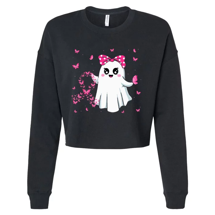 P.I.N.K Ribbon Ghost Halloween Breast Cancer Awareness Cropped Pullover Crew