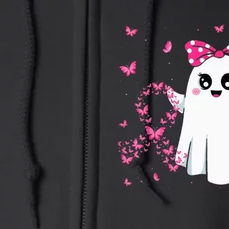 P.I.N.K Ribbon Ghost Halloween Breast Cancer Awareness Full Zip Hoodie