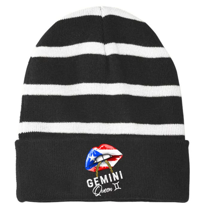 Puerto Rico Gemini Queen May June Zodiac Cute Birthday Flag Striped Beanie with Solid Band