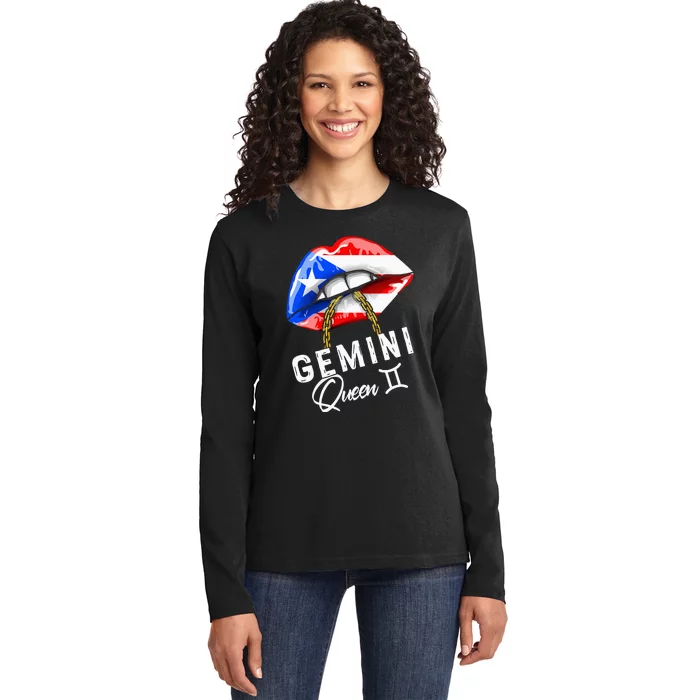 Puerto Rico Gemini Queen May June Zodiac Cute Birthday Flag Ladies Long Sleeve Shirt