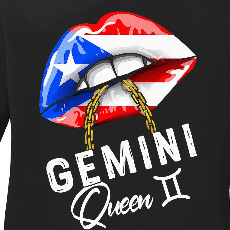 Puerto Rico Gemini Queen May June Zodiac Cute Birthday Flag Ladies Long Sleeve Shirt