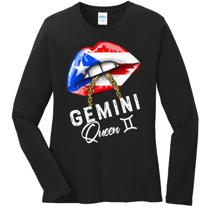 Puerto Rico Gemini Queen May June Zodiac Cute Birthday Flag Ladies Long Sleeve Shirt