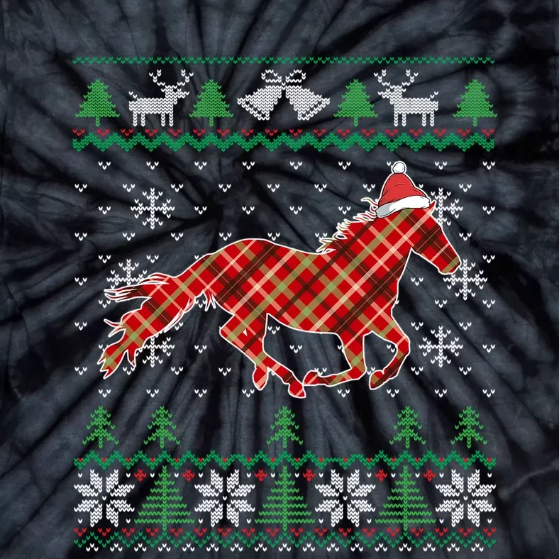 Plaid Race Horse Santa Hat For Christmas Tie-Dye T-Shirt