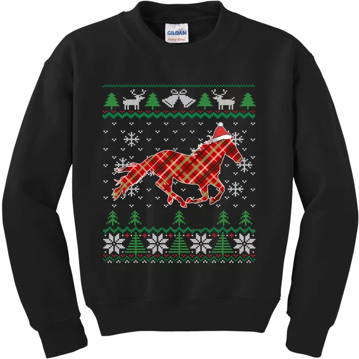 Plaid Race Horse Santa Hat For Christmas Kids Sweatshirt