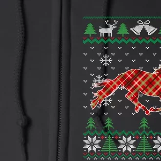 Plaid Race Horse Santa Hat For Christmas Full Zip Hoodie