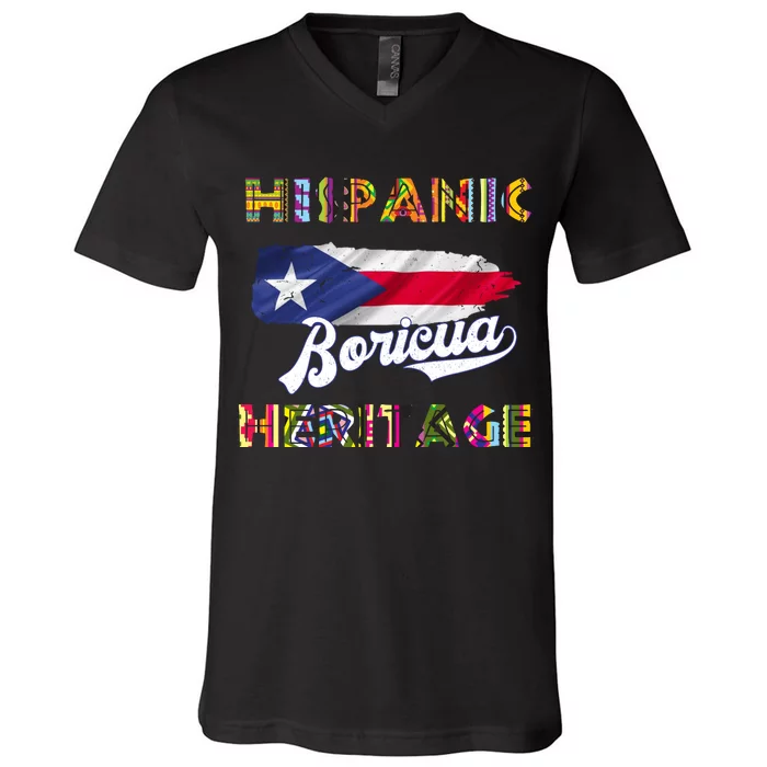 Puerto Rico Hispanic Heritage Month Boricua V-Neck T-Shirt