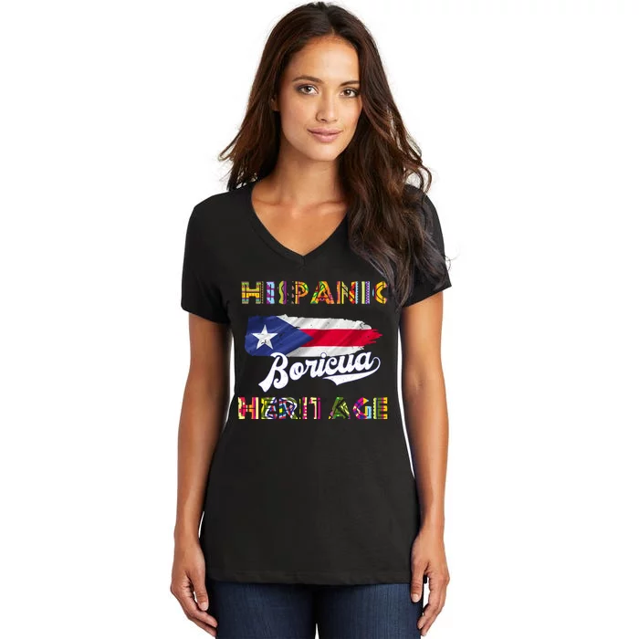 Puerto Rico Hispanic Heritage Month Boricua Women's V-Neck T-Shirt