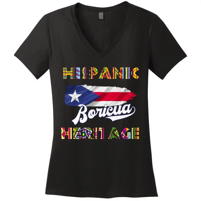 Puerto Rico Hispanic Heritage Month Boricua Women's V-Neck T-Shirt