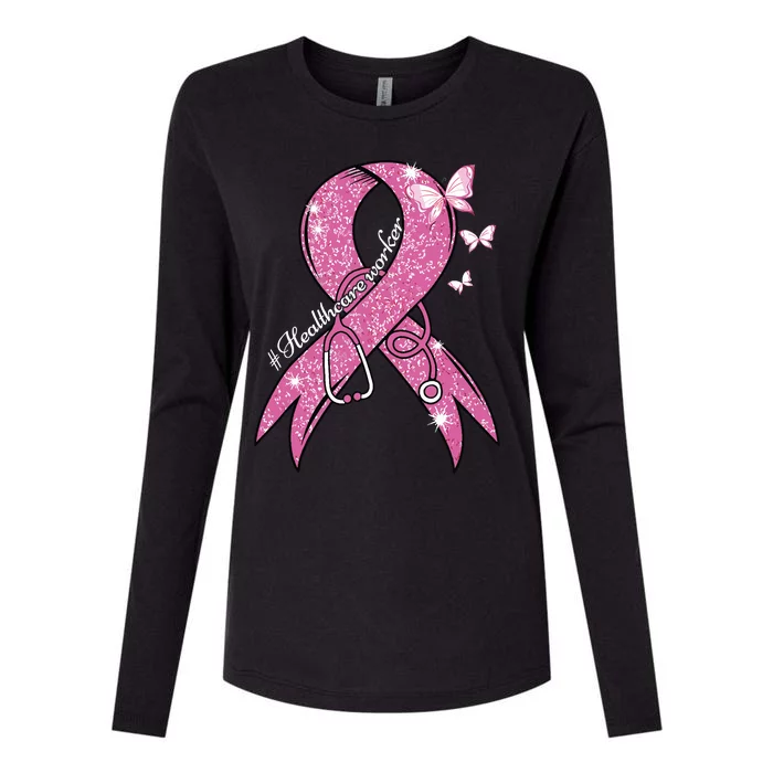 Pink Ribbon Healthcare Worker Stethoscope Breast Cancer Womens Cotton Relaxed Long Sleeve T-Shirt