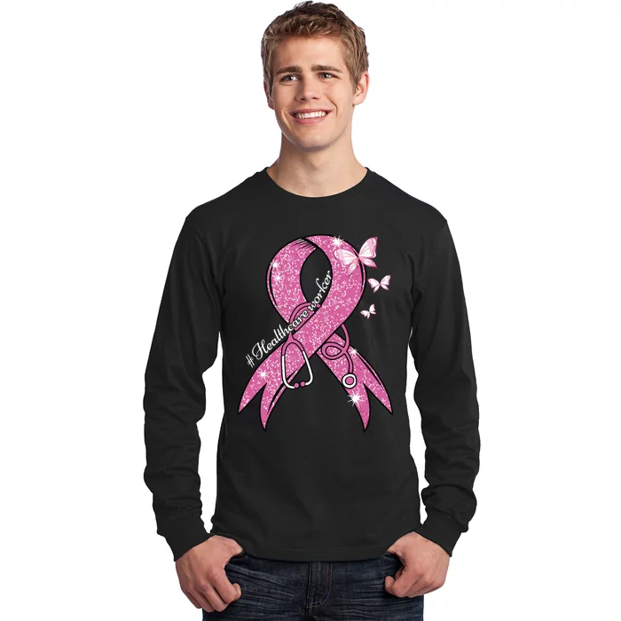 Pink Ribbon Healthcare Worker Stethoscope Breast Cancer Long Sleeve Shirt