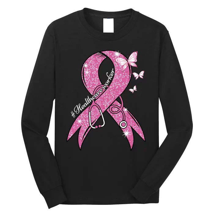 Pink Ribbon Healthcare Worker Stethoscope Breast Cancer Long Sleeve Shirt