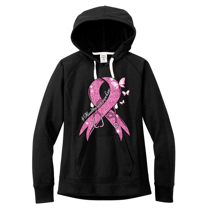 Pink Ribbon Healthcare Worker Stethoscope Breast Cancer Women's Fleece Hoodie