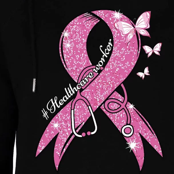 Pink Ribbon Healthcare Worker Stethoscope Breast Cancer Womens Funnel Neck Pullover Hood