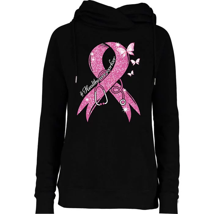 Pink Ribbon Healthcare Worker Stethoscope Breast Cancer Womens Funnel Neck Pullover Hood