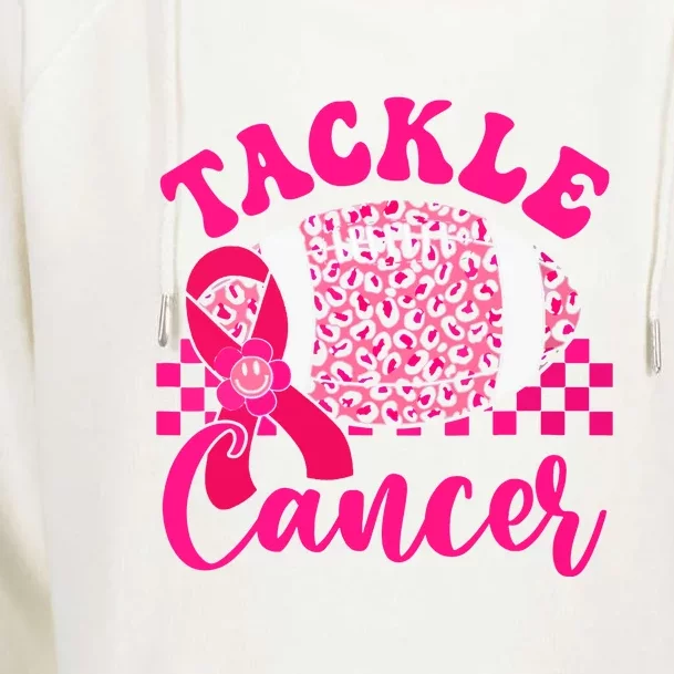 Pink Ribbon Hippie Tackle Football Breast Cancer Awareness Gift Womens Funnel Neck Pullover Hood