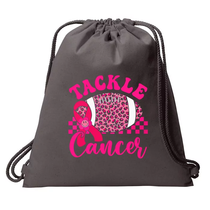 Pink Ribbon Hippie Tackle Football Breast Cancer Awareness Gift Drawstring Bag