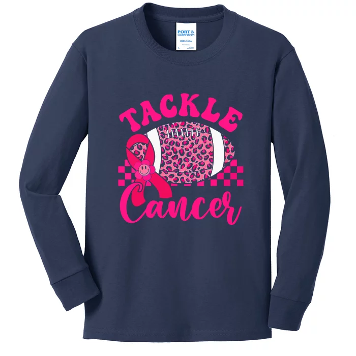 Pink Ribbon Hippie Tackle Football Breast Cancer Awareness Gift Kids Long Sleeve Shirt