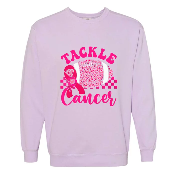 Pink Ribbon Hippie Tackle Football Breast Cancer Awareness Gift Garment-Dyed Sweatshirt